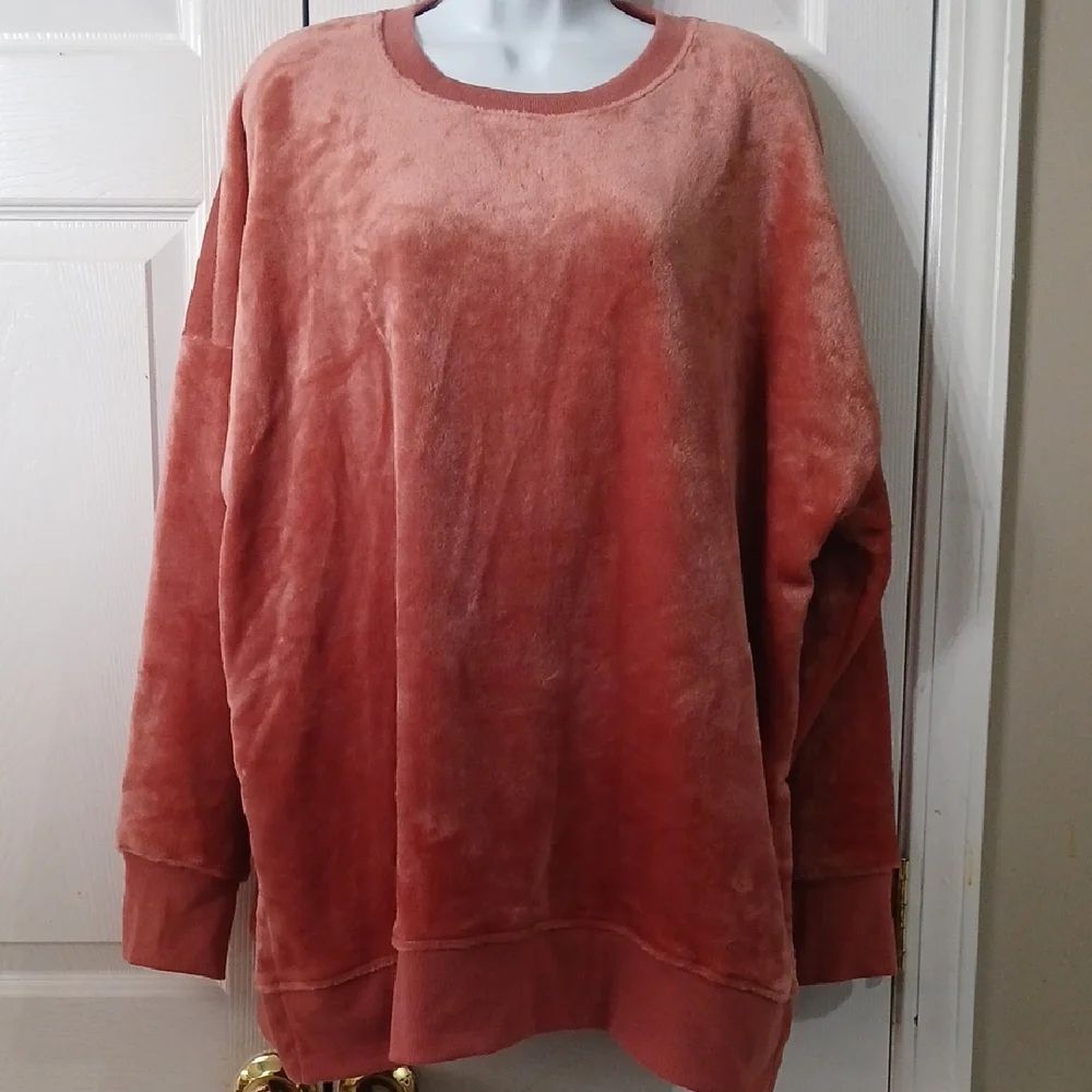 SO Cozy Rust Color Pullover Plush Velour faux fur Sweatshirt Sz XL NWOT